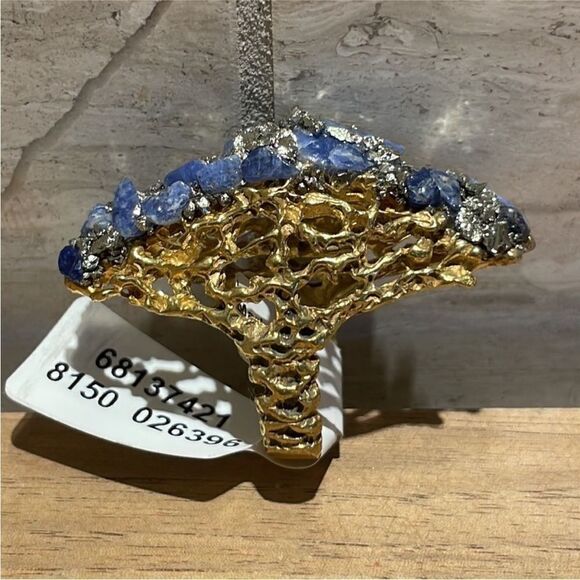 Free People x Marly Moretti Born This Way Gold Blue Crystal Stone Statement Ring - Picture 5 of 7